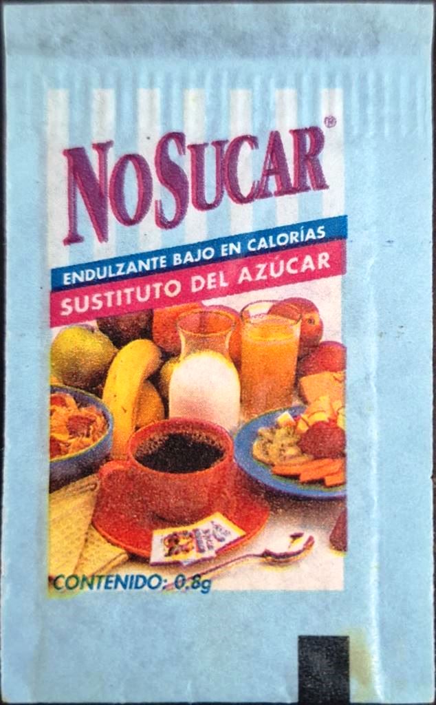 Sobres de edulcorantes de marcas de edulcorante de Argentina.