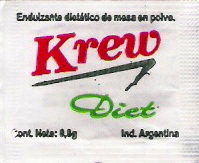 Sobres de edulcorantes de la marca de edulcorante argentina KREW.