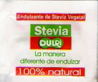Sobres de edulcorantes de la marca de edulcorante argentina DULRI.