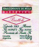 Sobres de edulcorantes de marcas de edulcorante de Argentina.