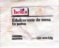 Sobres de edulcorantes del distribuidor BELL'S de Argentina.