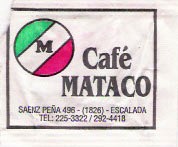 Sobres de edulcorantes de la marca de café argentina MATACO.