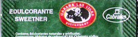 Sobres de edulcorantes del local de hostelería CABAÑA las ISLAS.