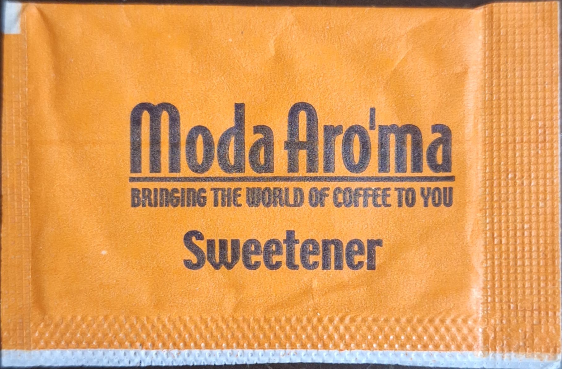 My personal collection of sweetener sachets from the Moda Aroma coffee brand.