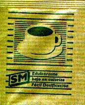 Sobres de edulcorantes de la marca de edulcorante SM.