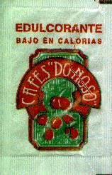 Sobres de edulcorantes de la marca de café DONOSO.