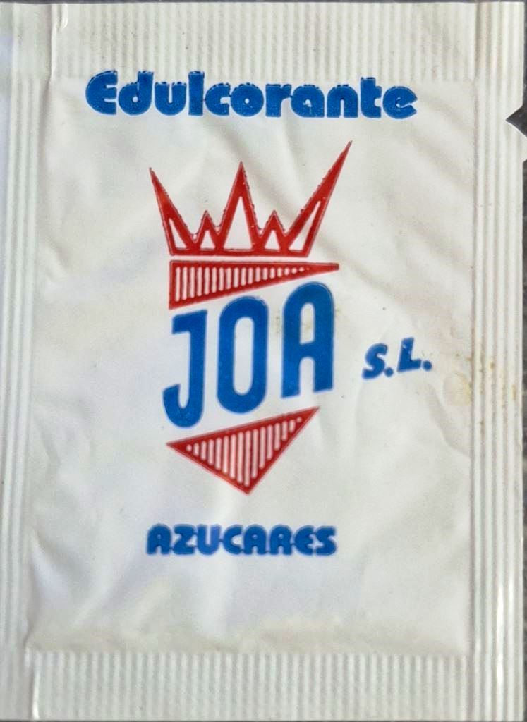 Sobres de edulcorantes de la marca de edulcorante JOA.