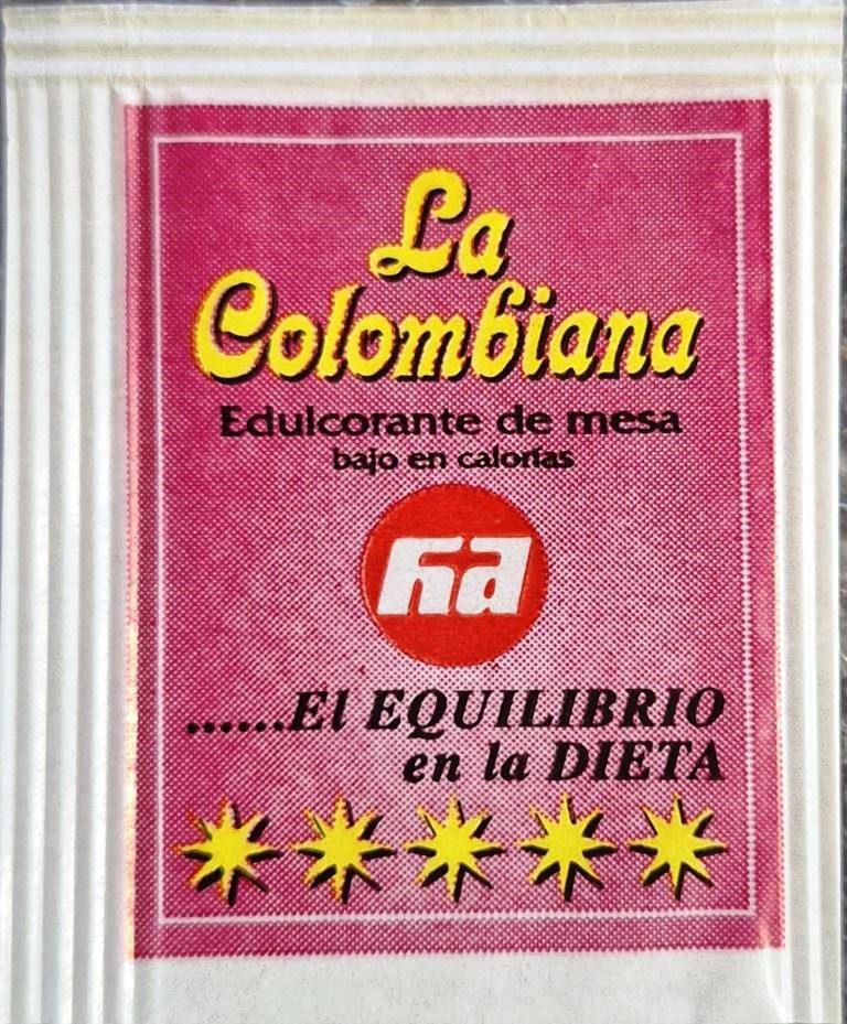 Sobres de edulcorantes de la marca de edulcorante LA COLOMBIANA.