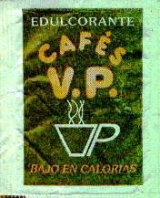 Sobres de edulcorantes de la marca de café V.P.