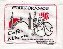Sobres de edulcorantes de la marca de café ALBERTE.