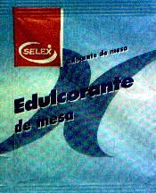 Sobres de edulcorantes de la marca de edulcorante SELEX.