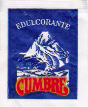 Sobres de edulcorantes de la marca de café CUMBRE.