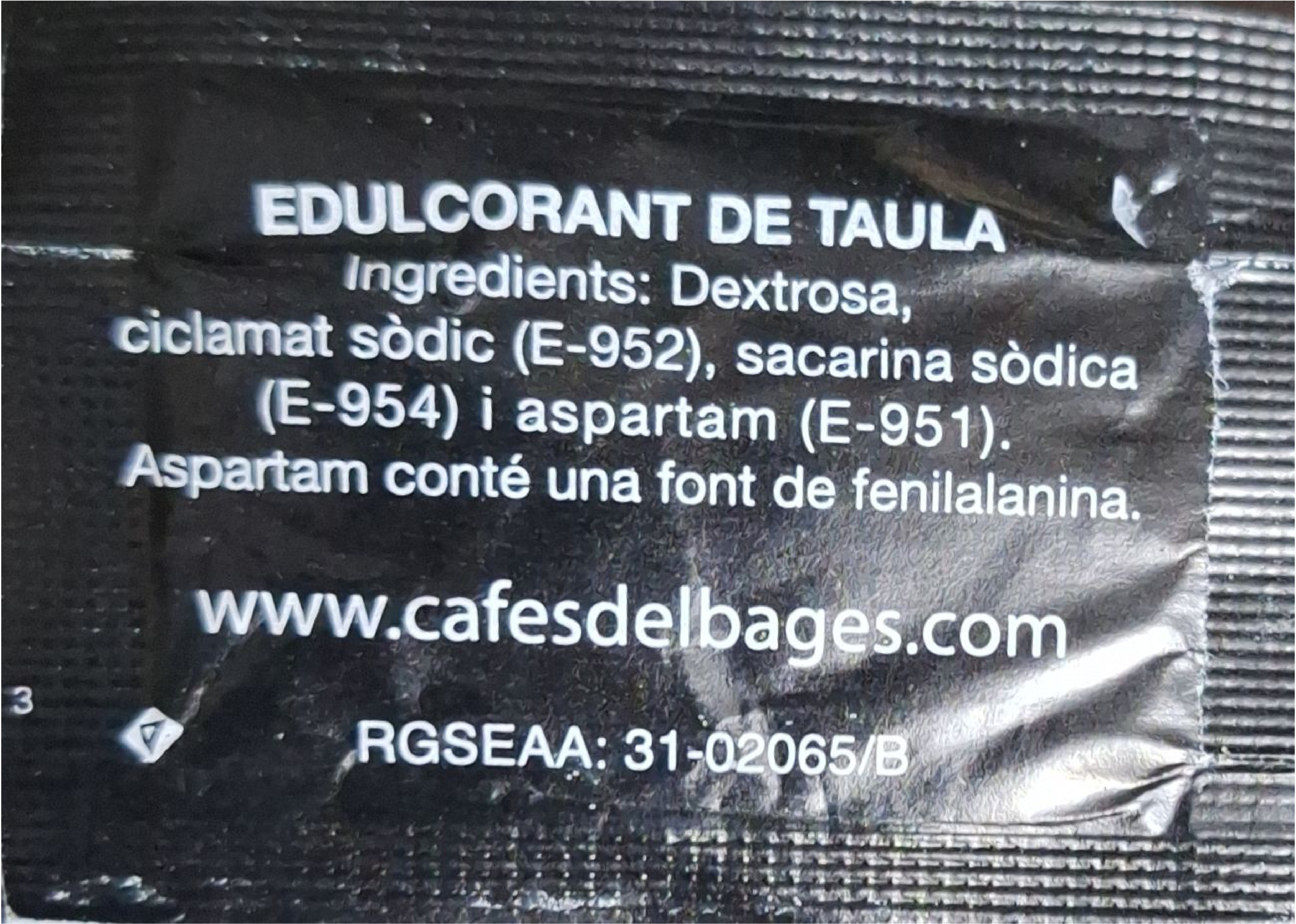 Sobres de edulcorantes de la marca de café DEL BAGES.