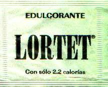 Sobres de edulcorantes de la marca de edulcorante LORTET.