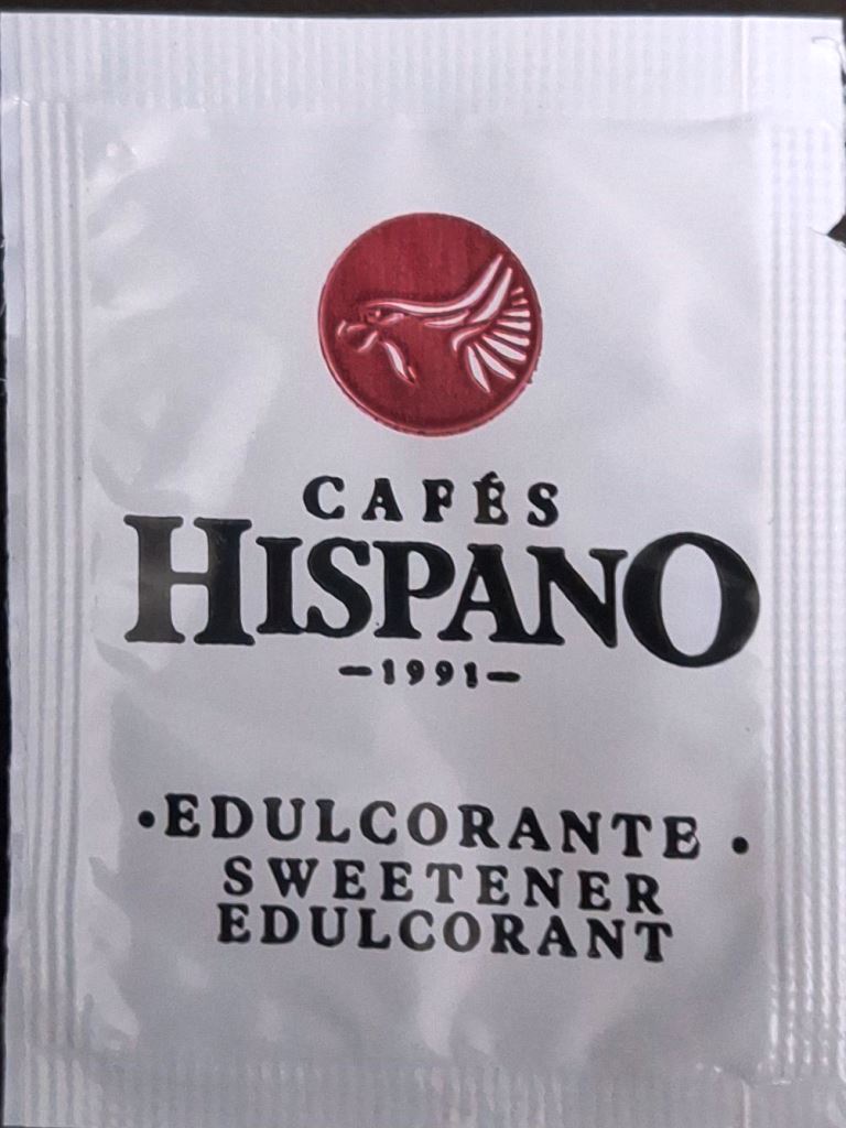 Sobres de edulcorantes de la marca de café HISPANO.