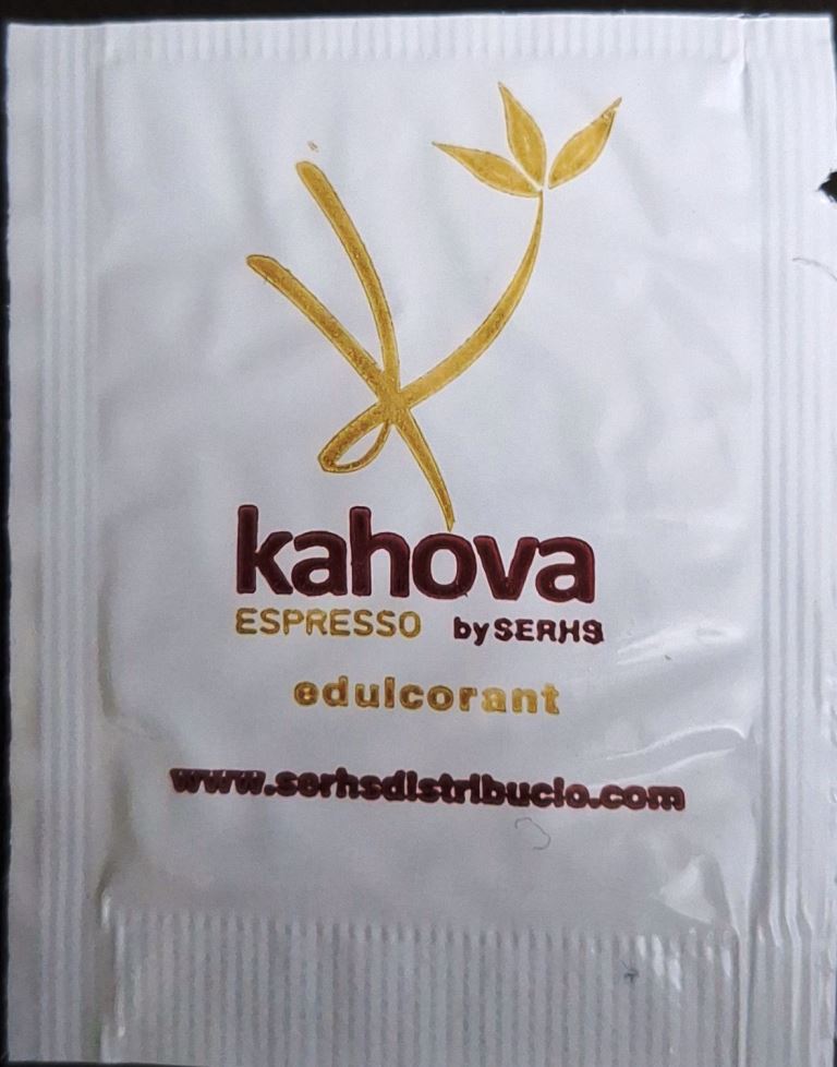Sobres de edulcorantes de la marca de café KAHUVA.