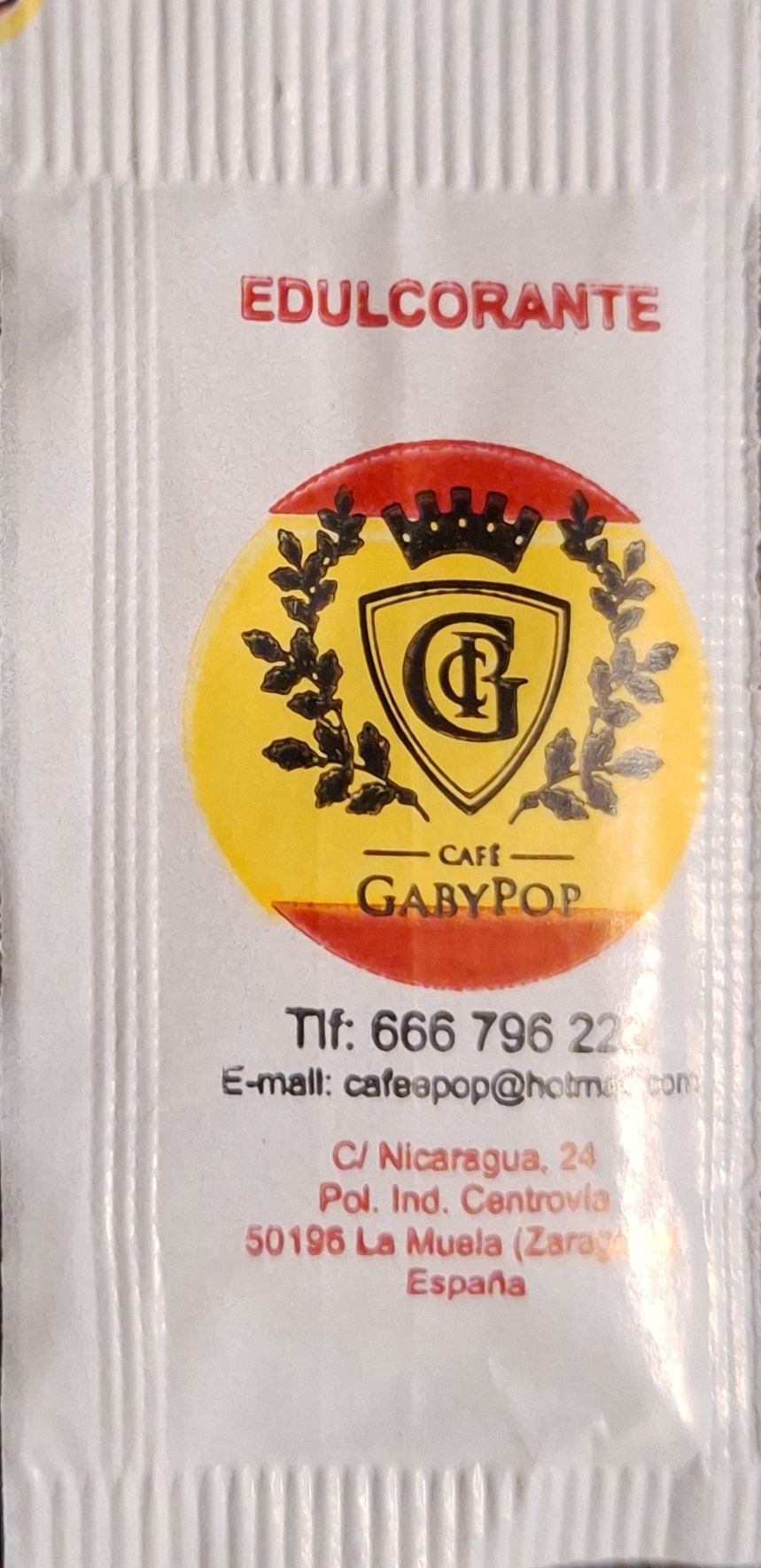 Sobres de edulcorantes de la marca de café GABYPOP.