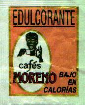 Sobres de edulcorantes de la marca de café MORENO.