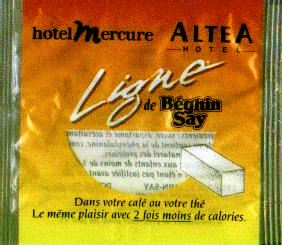 Sachets d'édulcorant de l'hôtel MERCURE de France.