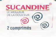 Sachets d'édulcorant de la marque d'édulcorant SUCANDINE de France.