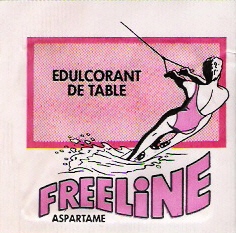 Sachets d'édulcorant de la marque d'édulcorant FREELINE de France.