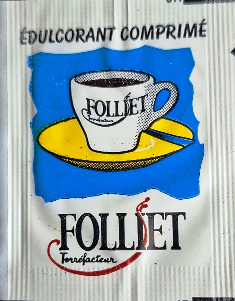 Sachets d'édulcorant de la marque de café FOLLIET de France.