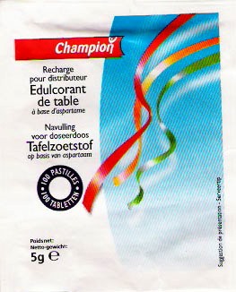 Sachets d'édulcorant de distributeurs de France.