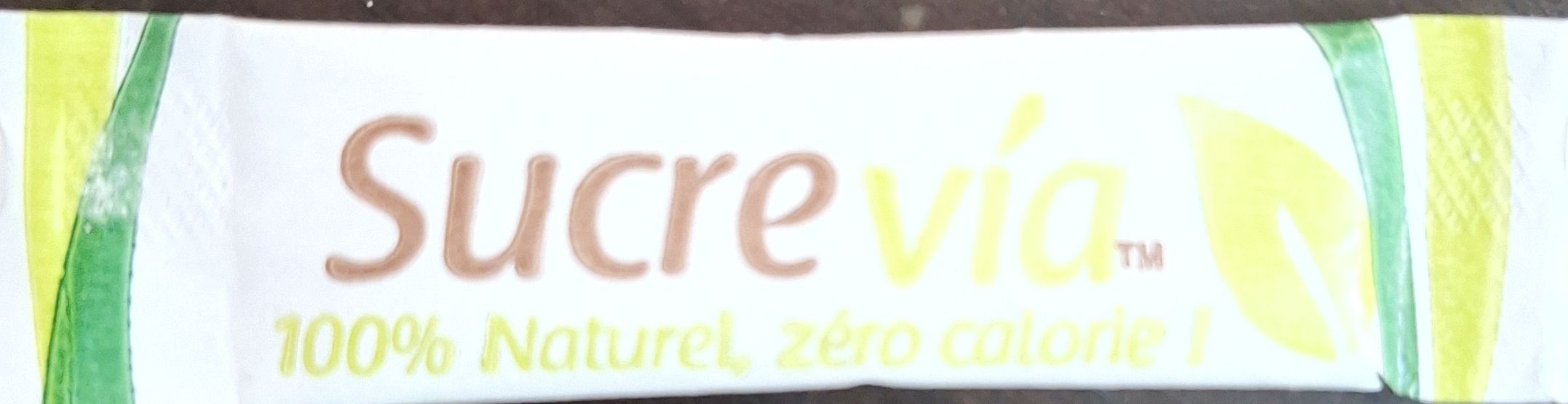 Sachets d'édulcorant de la marque d'édulcorant SUCREVIA de France.